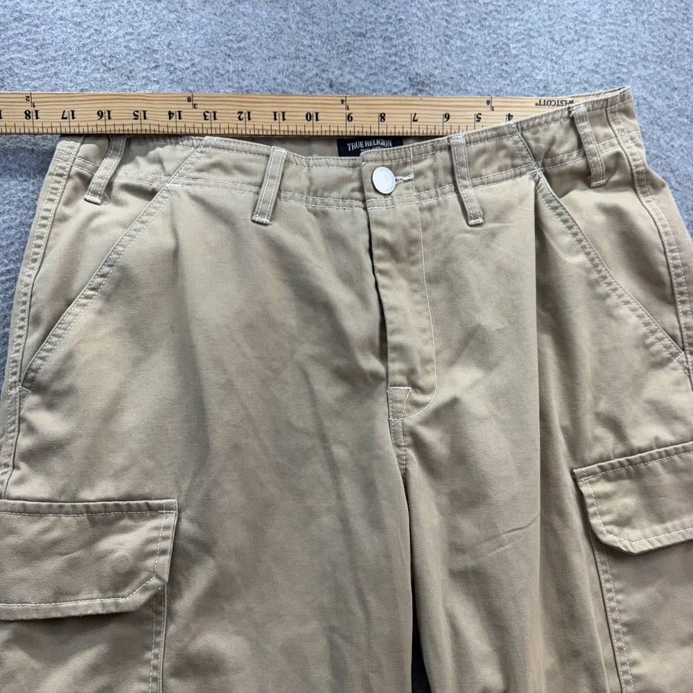 True Religion Cargo Pants Mens 34x31 Straight Fit Tan Khaki Cotton Twill Utility